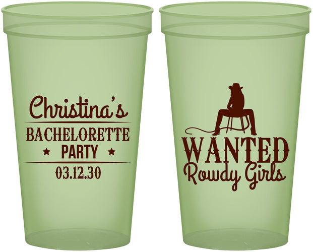 Custom Bachelorette 22 oz Glow In The Dark Cups - Wanted Rowdy Girls | 60049