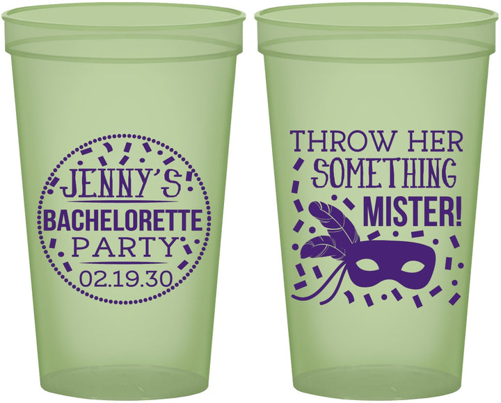 Custom Bachelorette 22 oz Glow In The Dark Cups - Mardi Gras | 60055