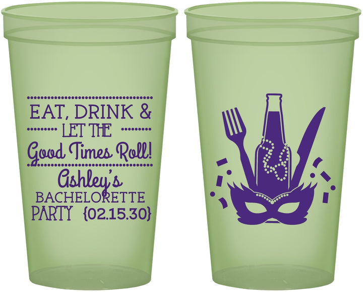 Custom Bachelorette 22 oz Glow In The Dark Cups - Mardi Gras | 60057