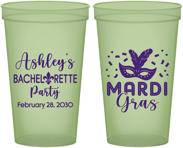 Custom Bachelorette 22 oz Glow In The Dark Cups - Mardi Gras | 60060
