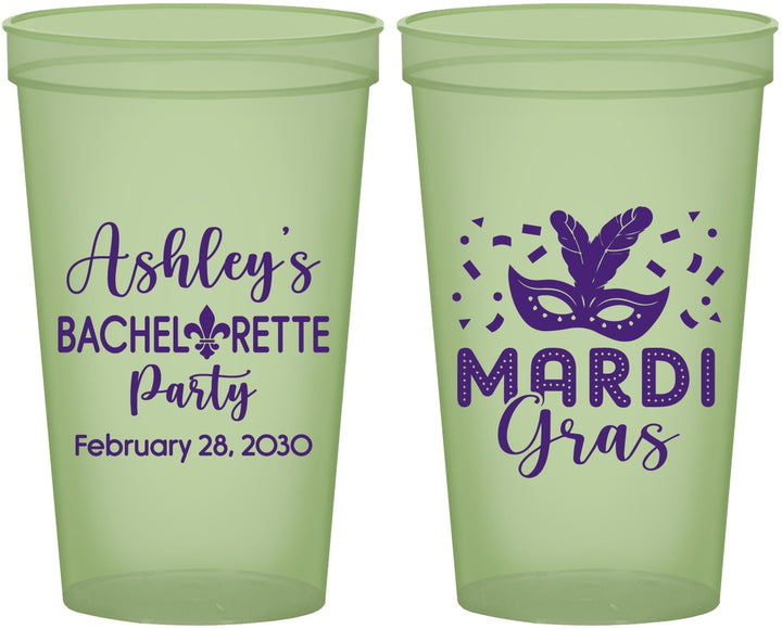 Custom Bachelorette 22 oz Glow In The Dark Cups - Mardi Gras | 60060
