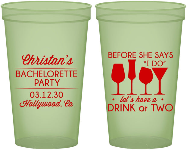 Custom Bachelorette 22 oz Glow In The Dark Cups - Before She Says I Do | 60064