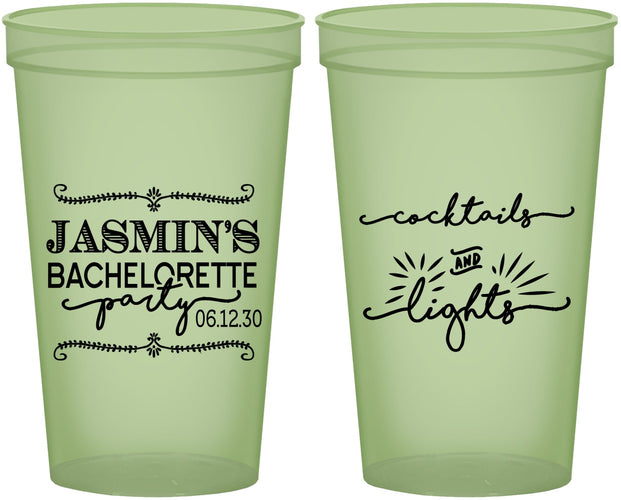 Custom Bachelorette 22 oz Glow In The Dark Cups - Cocktails And Lights | 60065
