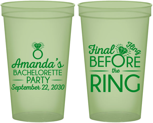 Custom Bachelorette 22 oz Glow In The Dark Cups - Final Fling Before The Ring | 60074