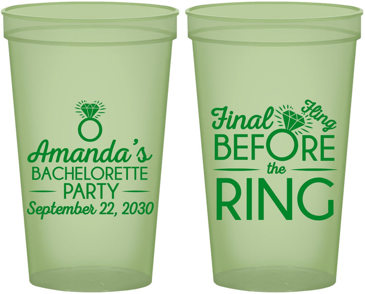 Custom Bachelorette 22 oz Glow In The Dark Cups - Final Fling Before The Ring | 60074