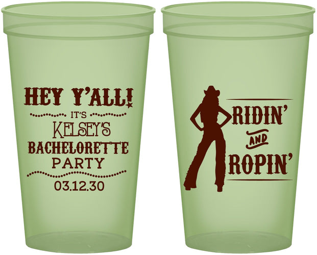 Custom Bachelorette 22 oz Glow In The Dark Cups - Ridin And Ropin | 60078
