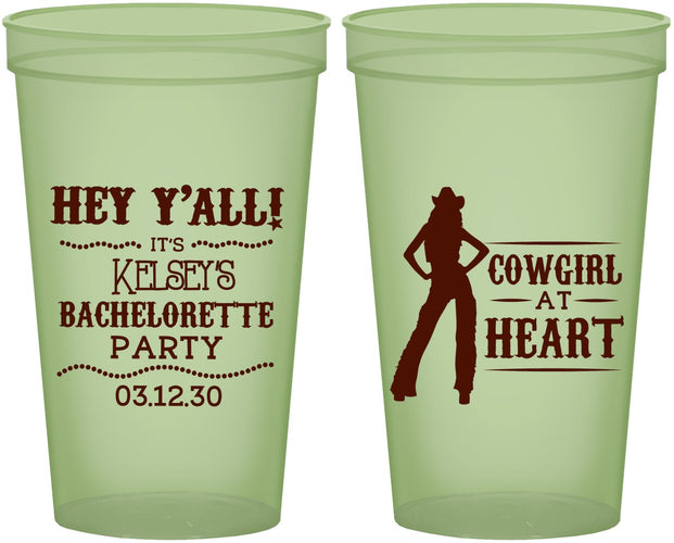 Custom Bachelorette 22 oz Glow In The Dark Cups - Cowgirl At Heart | 60079