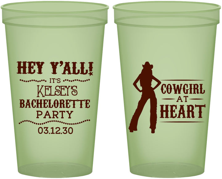 Custom Bachelorette 22 oz Glow In The Dark Cups - Cowgirl At Heart | 60079