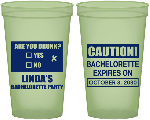 Custom Bachelorette 22 oz Glow In The Dark Cups - Caution | 60082
