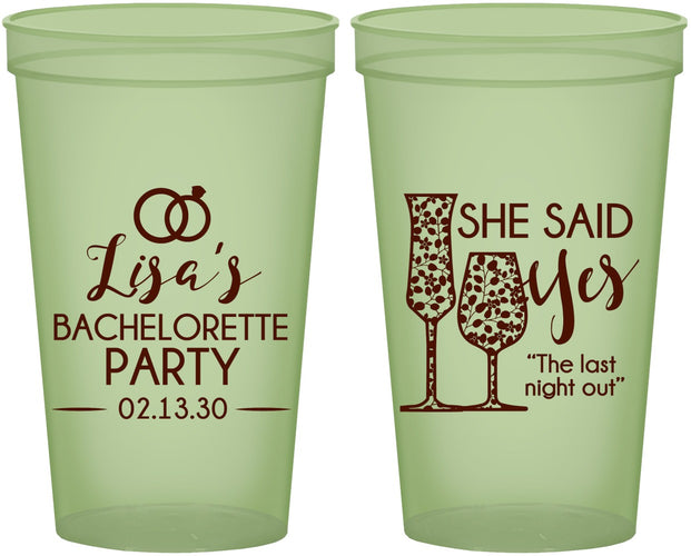 Custom Bachelorette 22 oz Glow In The Dark Cups - The Last Night Out | 60097