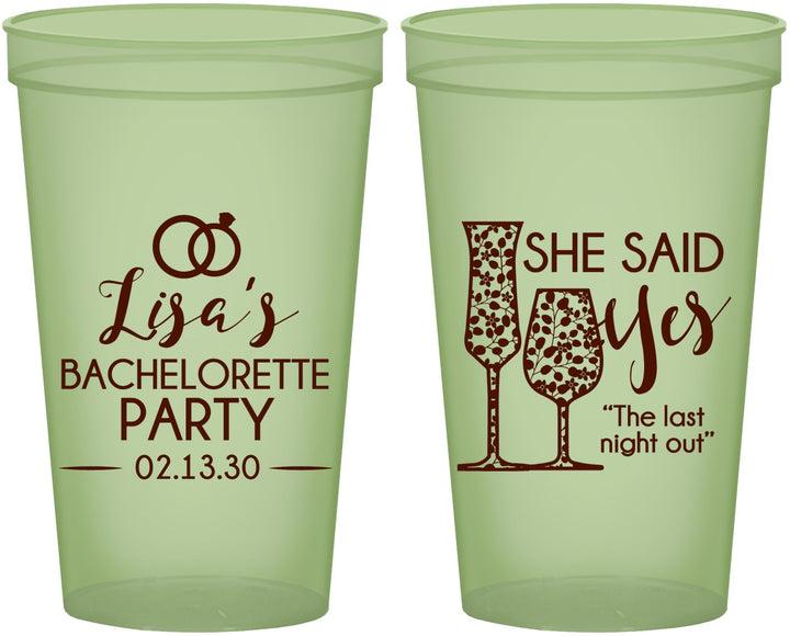 Custom Bachelorette 22 oz Glow In The Dark Cups - The Last Night Out | 60097