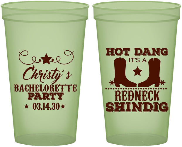 Custom Bachelorette 22 oz Glow In The Dark Cups - Redneck Shindig | 60100