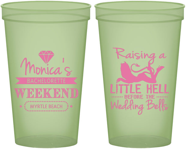 Custom Bachelorette 22 oz Glow In The Dark Cups - Raising A Little Hell | 60103