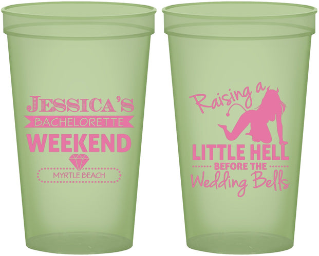 Custom Bachelorette 22 oz Glow In The Dark Cups - Raising A Little Hell | 60105