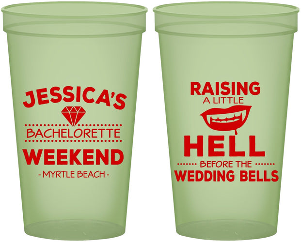 Custom Bachelorette 22 oz Glow In The Dark Cups - Raising A Little Hell | 60106
