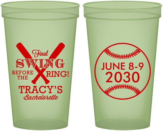 Custom Bachelorette 22 oz Glow In The Dark Cups - Final Swing Before Ring | 60109
