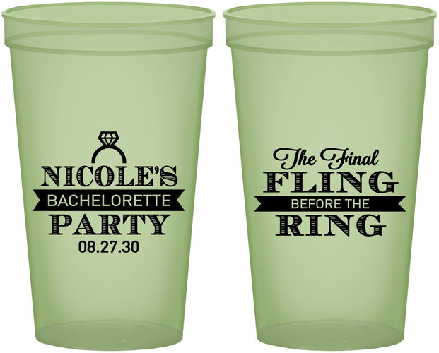 Custom Bachelorette 22 oz Glow In The Dark Cups - Final Fling Before The Ring | 60110