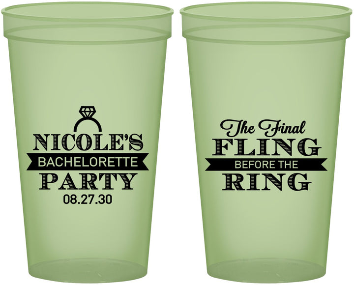 Custom Bachelorette 22 oz Glow In The Dark Cups - Final Fling Before The Ring | 60110