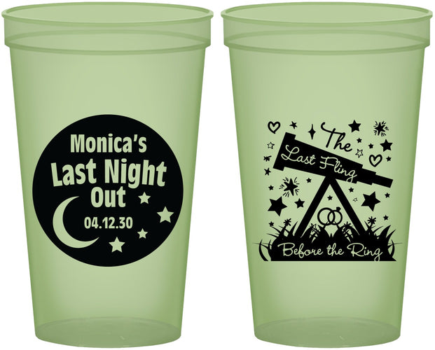 Custom Bachelorette 22 oz Glow In The Dark Cups - Last Fling Before Rings | 60113