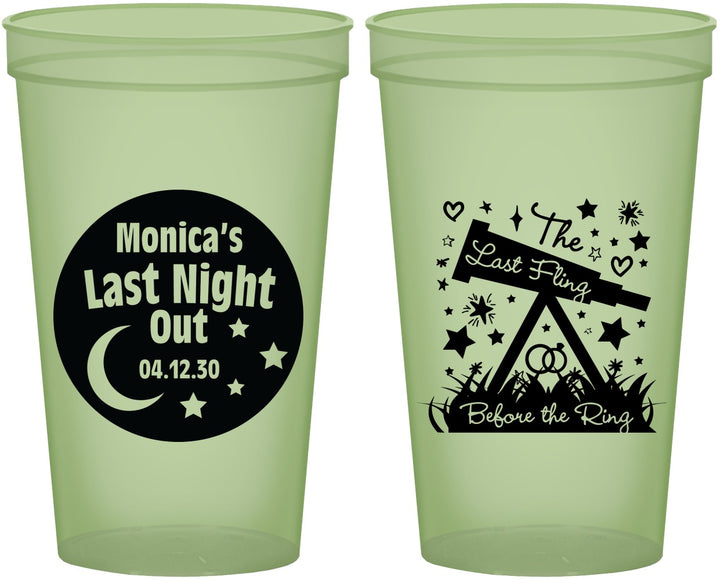Custom Bachelorette 22 oz Glow In The Dark Cups - Last Fling Before Rings | 60113
