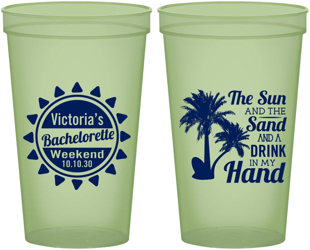 Custom Bachelorette 22 oz Glow In The Dark Cups - Sun Sand Drink Hand | 60114