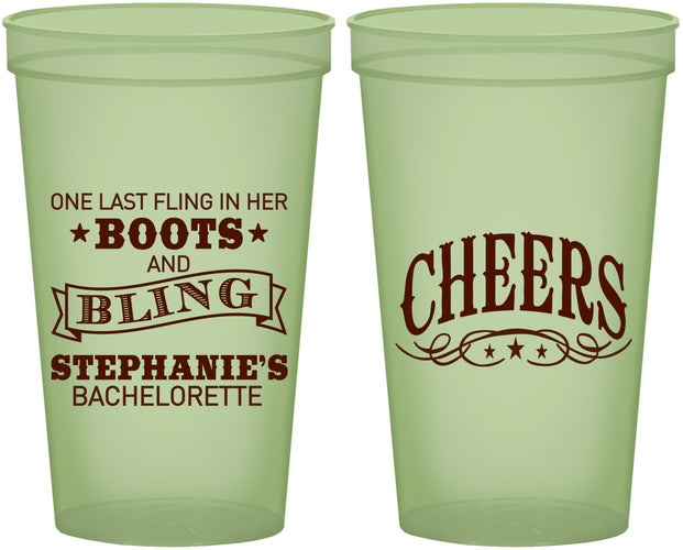 Custom Bachelorette 22 oz Glow In The Dark Cups - Boots And Bling | 60118