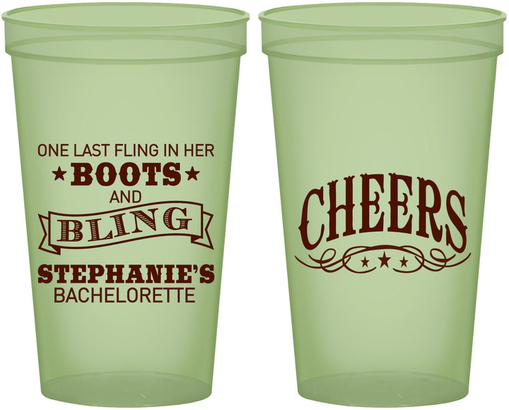 Custom Bachelorette 22 oz Glow In The Dark Cups - Boots And Bling | 60118