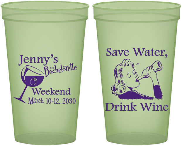 Custom Bachelorette 22 oz Glow In The Dark Cups - Save Water Drink Wine | 60120