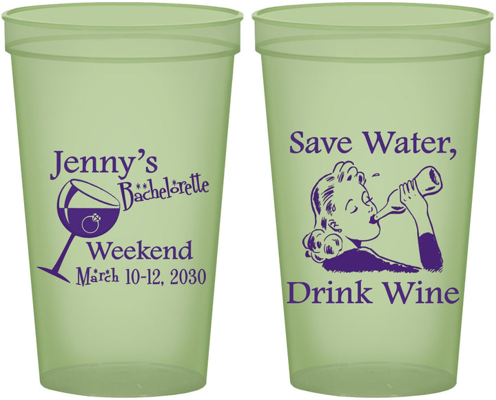 Custom Bachelorette 22 oz Glow In The Dark Cups - Save Water Drink Wine | 60120