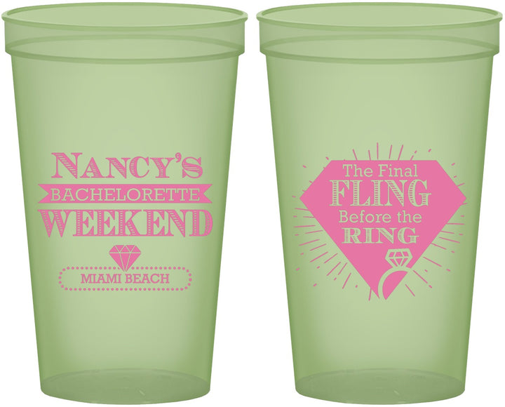 Custom Bachelorette 22 oz Glow In The Dark Cups - Final Fling Before The Ring | 60129