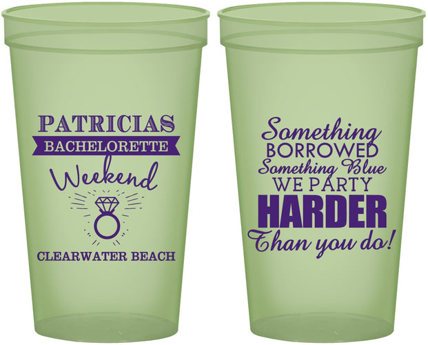 Custom Bachelorette 22 oz Glow In The Dark Cups - Something Borrowed | 60130