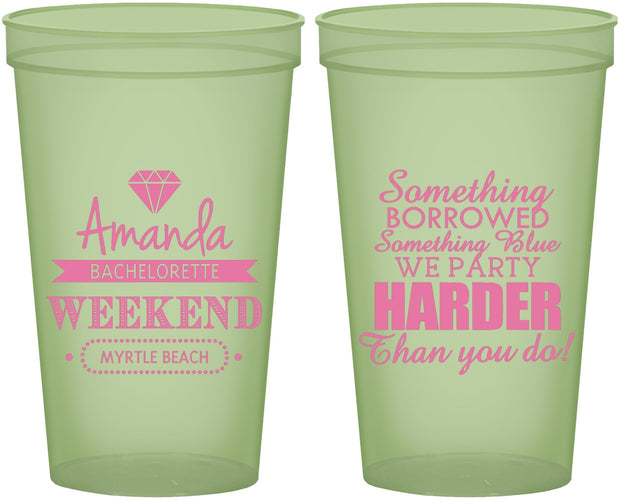 Custom Bachelorette 22 oz Glow In The Dark Cups - Something Borrowed | 60131