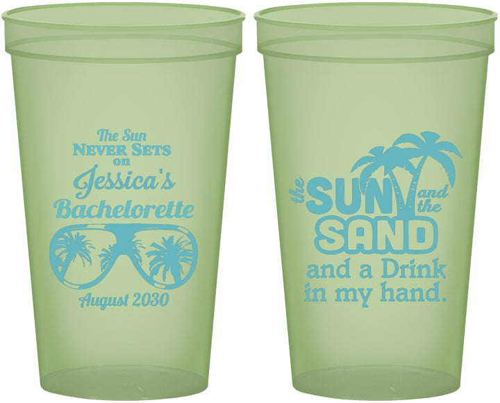 Custom Bachelorette 22 oz Glow In The Dark Cups - Sun Sand Drink Hand | 60134