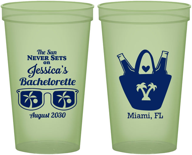Custom Bachelorette 22 oz Glow In The Dark Cups - Beach Sun Never Sets | 60136