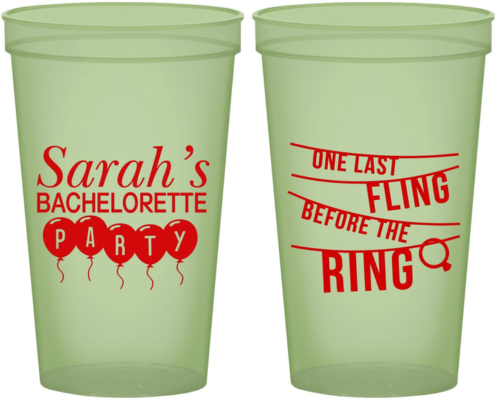 Custom Bachelorette 22 oz Glow In The Dark Cups - Last Fling Before Rings | 60140