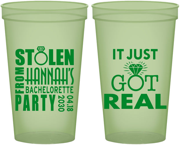 Custom Bachelorette 22 oz Glow In The Dark Cups - Just Got Real | 60141
