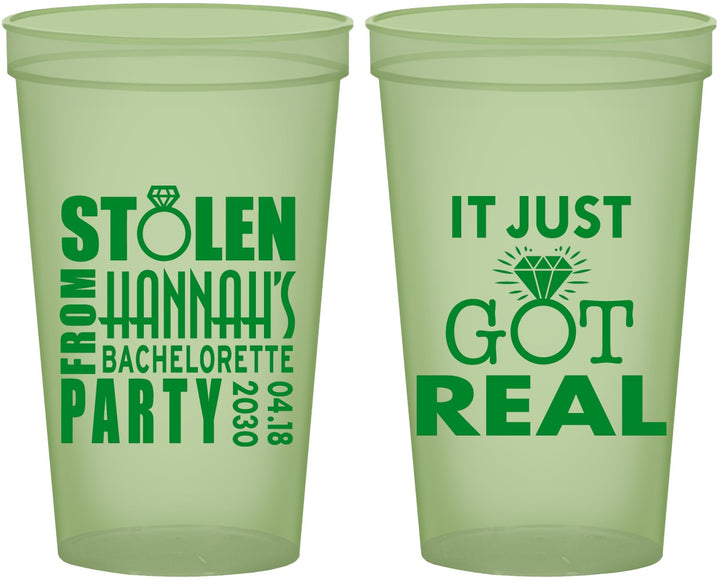 Custom Bachelorette 22 oz Glow In The Dark Cups - Just Got Real | 60141