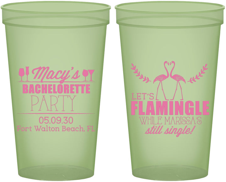 Custom Bachelorette 22 oz Glow In The Dark Cups - Lets Flamingle Still Single | 60144
