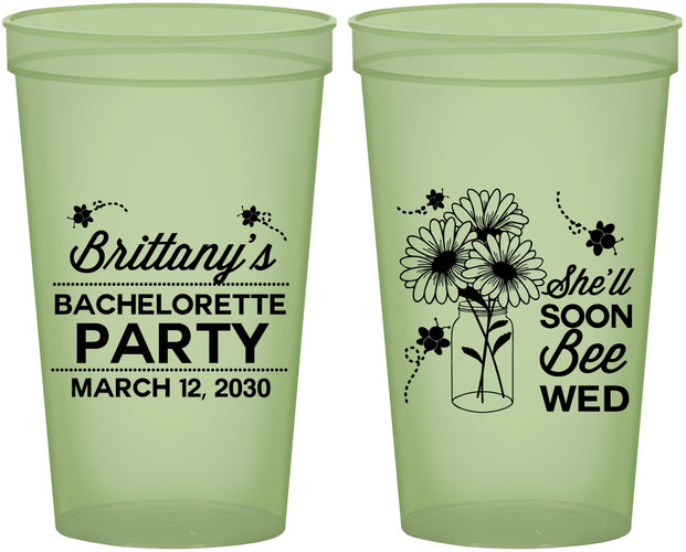 Custom Bachelorette 22 oz Glow In The Dark Cups - She Will Soon Bee Wed | 60151