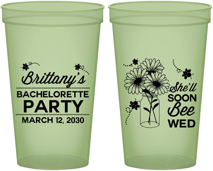 Custom Bachelorette 22 oz Glow In The Dark Cups - She Will Soon Bee Wed | 60151