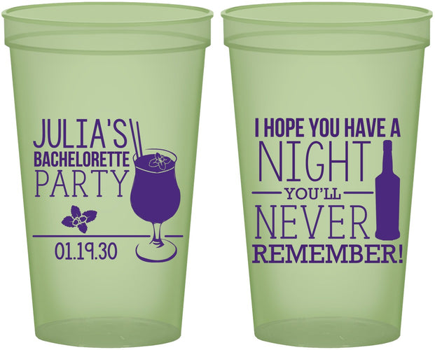 Custom Bachelorette 22 oz Glow In The Dark Cups - Night Never Remember | 60160