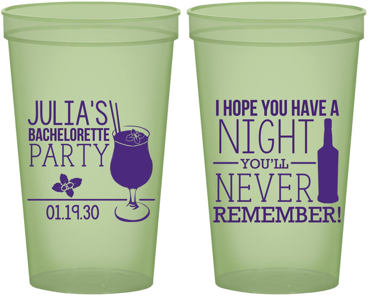 Custom Bachelorette 22 oz Glow In The Dark Cups - Night Never Remember | 60160