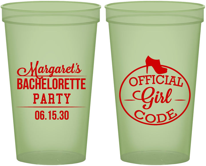 Custom Bachelorette 22 oz Glow In The Dark Cups - Official Girl Code | 60176