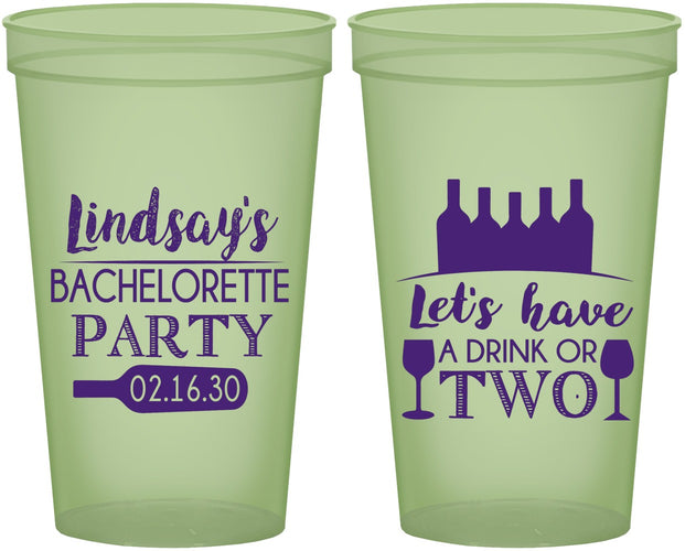 Custom Bachelorette 22 oz Glow In The Dark Cups - Wine Drink Or Two | 60178