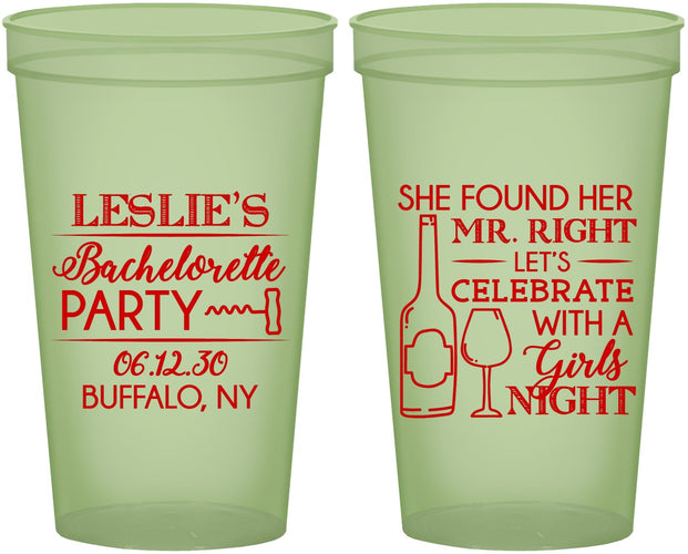 Custom Bachelorette 22 oz Glow In The Dark Cups - Mr Right Girls Night | 60180