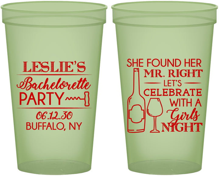 Custom Bachelorette 22 oz Glow In The Dark Cups - Mr Right Girls Night | 60180