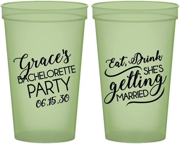 Custom Bachelorette 22 oz Glow In The Dark Cups - Eat Drink Getting Married | 60181