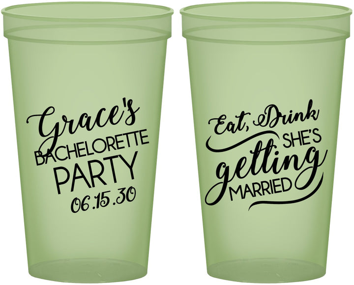 Custom Bachelorette 22 oz Glow In The Dark Cups - Eat Drink Getting Married | 60181