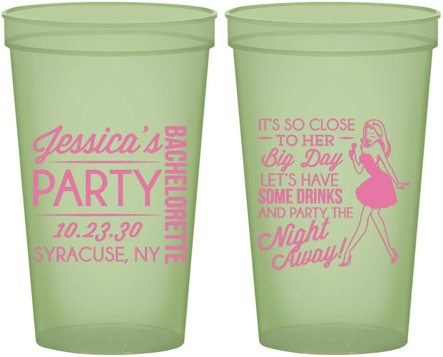 Custom Bachelorette 22 oz Glow In The Dark Cups - Drink The Night Away | 60182