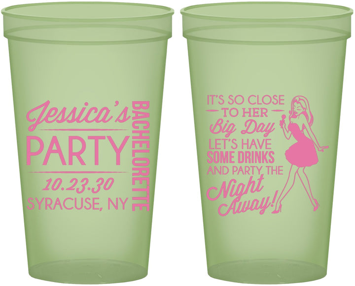 Custom Bachelorette 22 oz Glow In The Dark Cups - Drink The Night Away | 60182